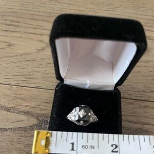 Elegant Silver onyx and tiny diamond Women's Ring